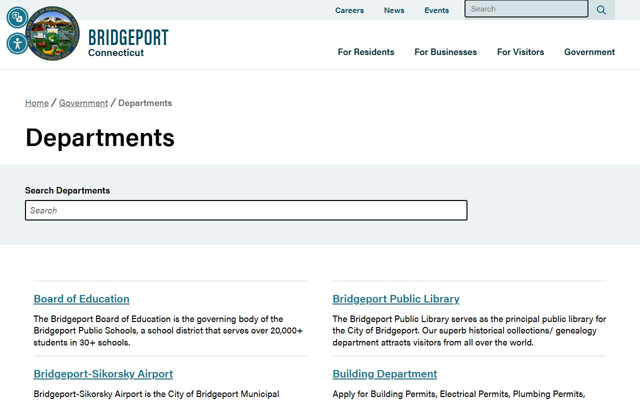 Bridgeport Connecticut phone directory department listing