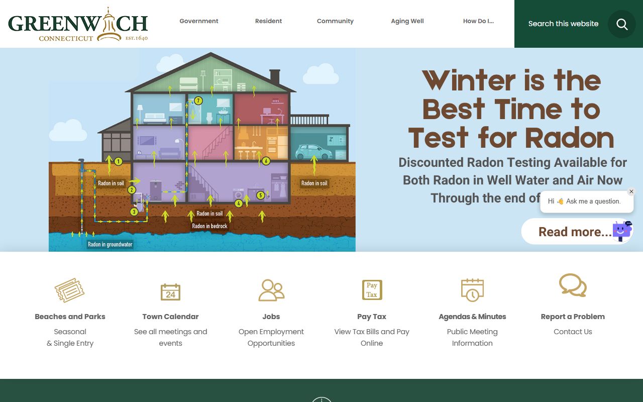 Greenwich phone directory town homepage showing department contacts