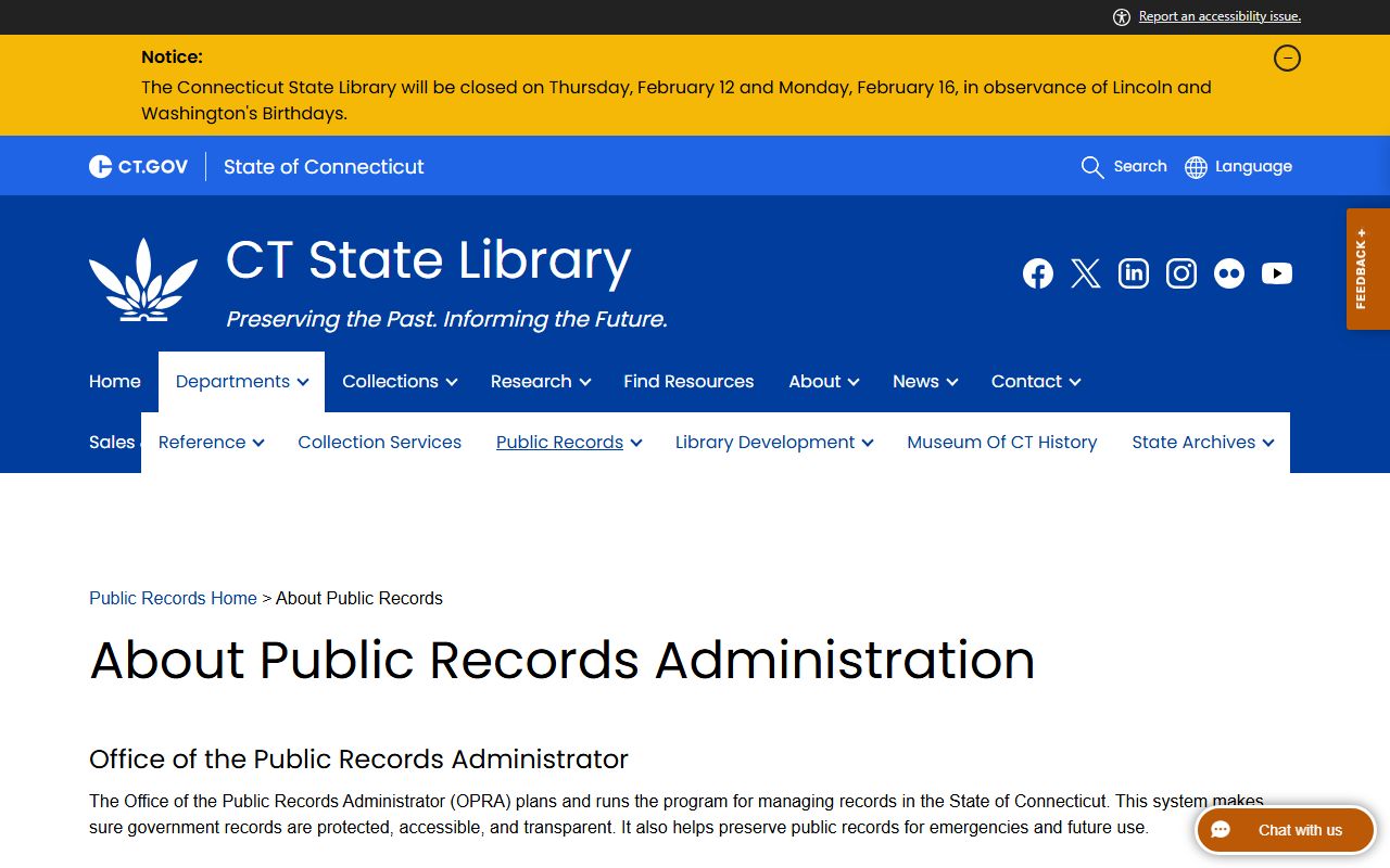 Connecticut phone directory public records administrator page